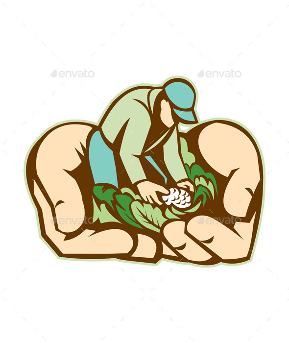 Hands Holding Organic Farmer Produce Retro - People Characters