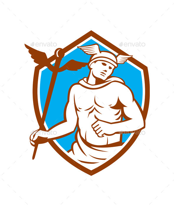 Mercury Holding Caduceus Staff Shield Retro - People Characters
