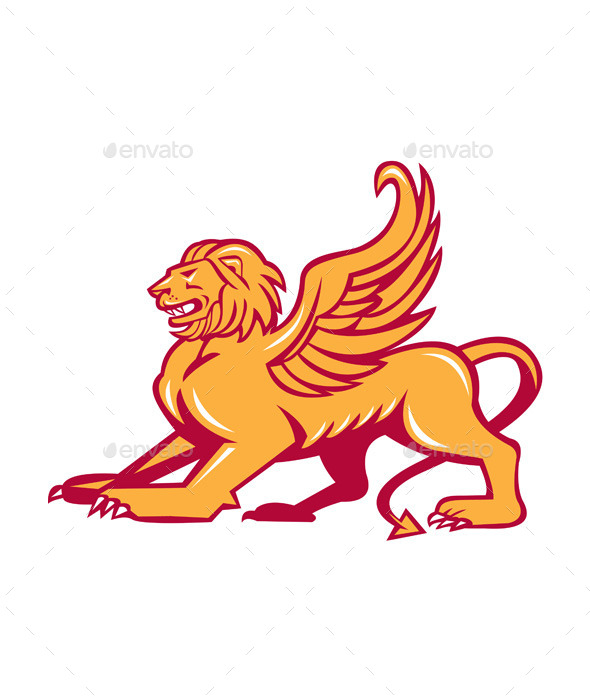 Winged Lion Side Retro - Animals Characters