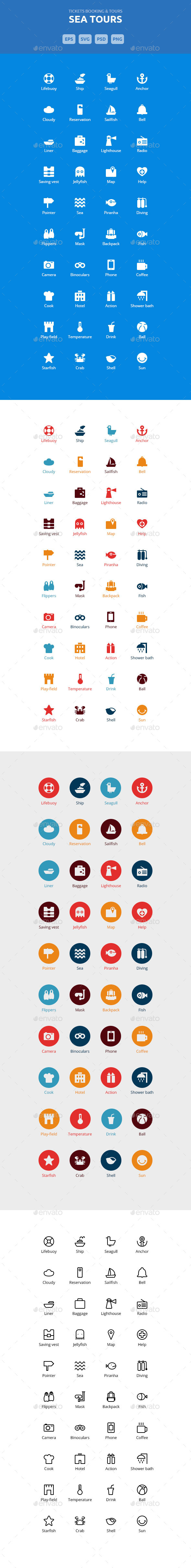 Sea Tours Booking & Trips - Vector Icons - Icons