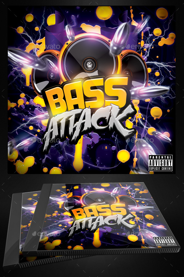 Bass Attack - Electro Flyer or CD Template - CD & DVD Artwork Print Templates