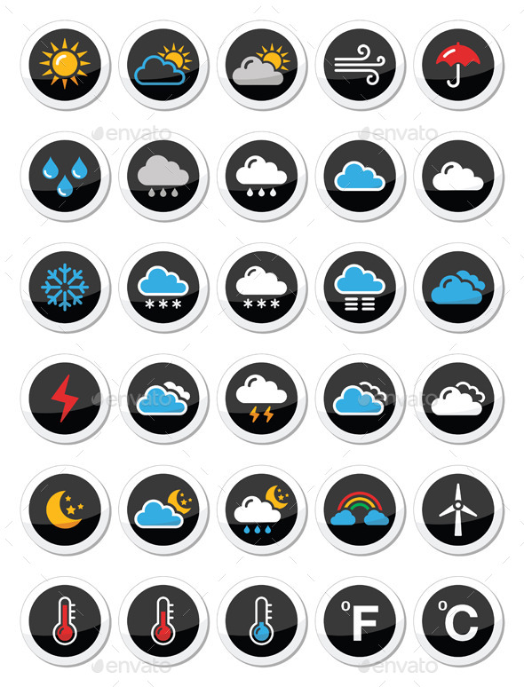 Weather Round Icons - Abstract Conceptual