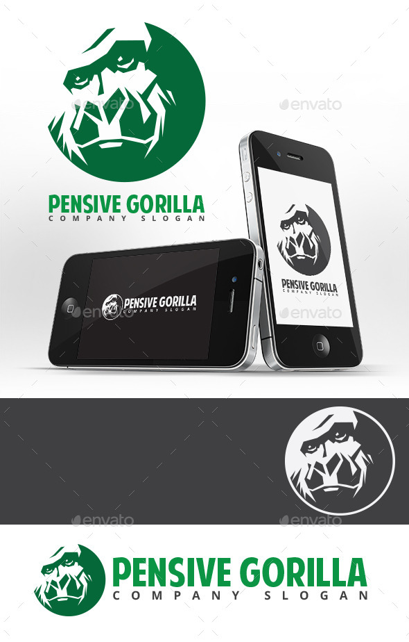 Pensive Gorilla Logo Template - Animals Logo Templates