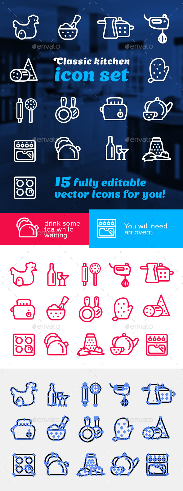 Classic Kitchen Icon Set - Food Objects