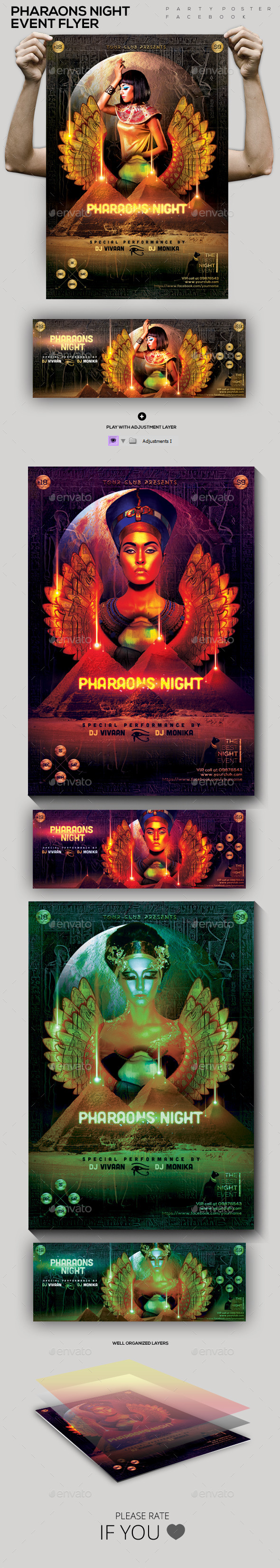 Pharaons Night Event Flyer/ Poster/ FB Cover - Clubs & Parties Events