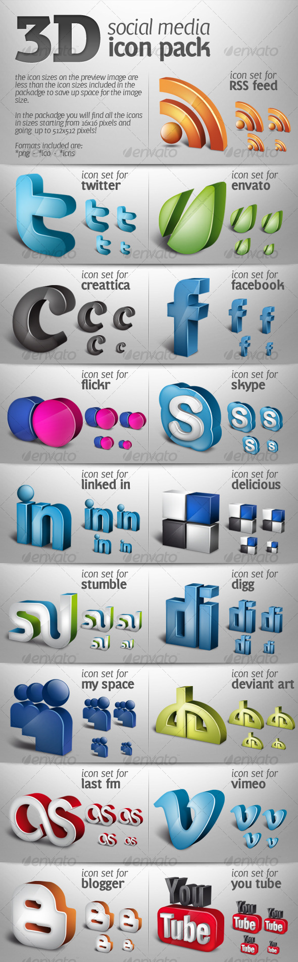 3D social media icons pack 01 - Miscellaneous Icons