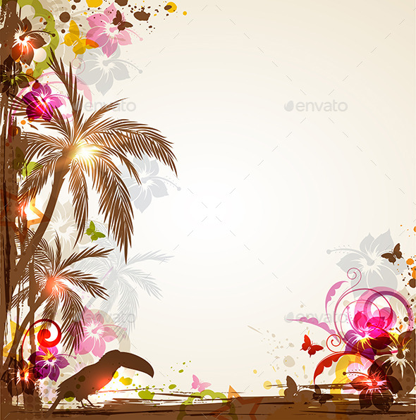 Tropical Background with Palms and Toucan - Seasons Nature