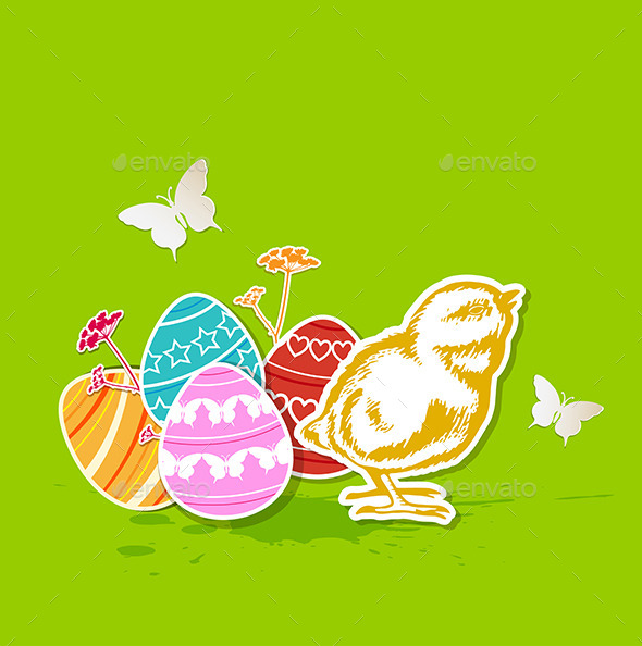 Green Easter Background with Chicken - Miscellaneous Seasons/Holidays