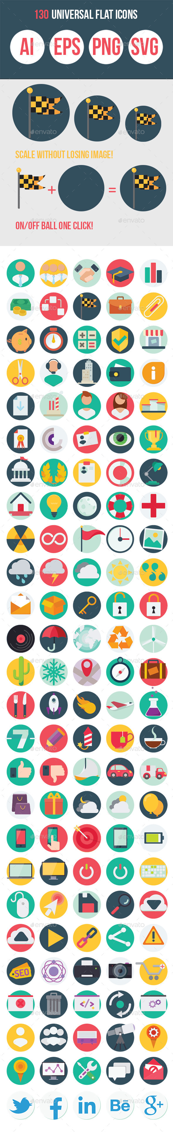 130 Universal Flat Icons - Miscellaneous Icons
