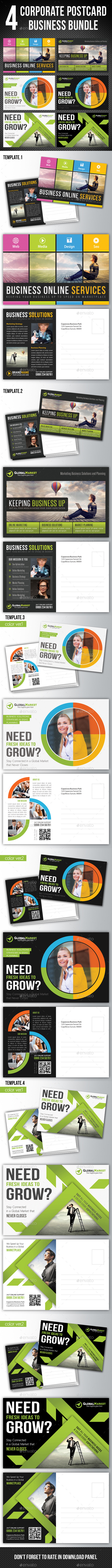 4 in 1 Corporate Business Postcard Bundle V01 - Cards & Invites Print Templates