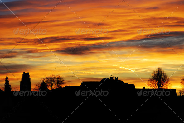 Village during sunset - Stock Photo - Images