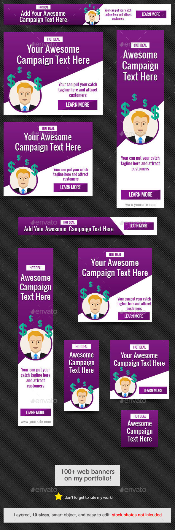 Purple Power Web Banner - Banners & Ads Web Elements