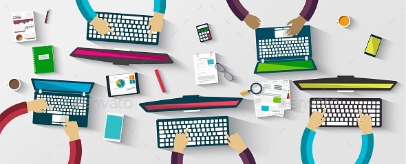 Group of People Working at a Computer - Concepts Business