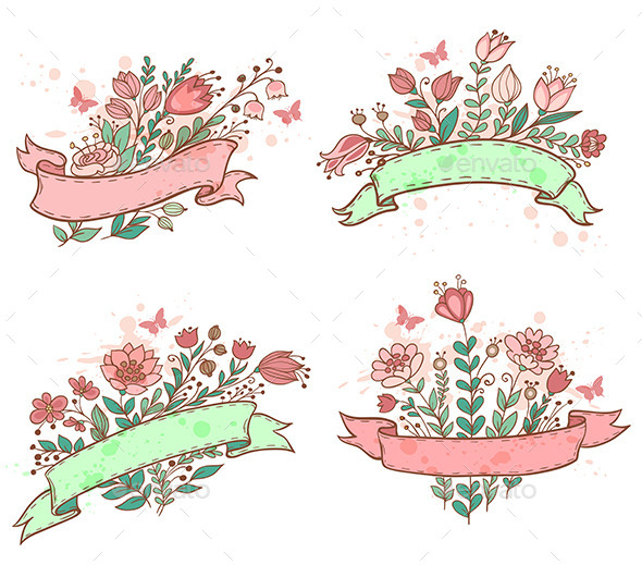 Hand Drawn Floral Banners - Flowers & Plants Nature