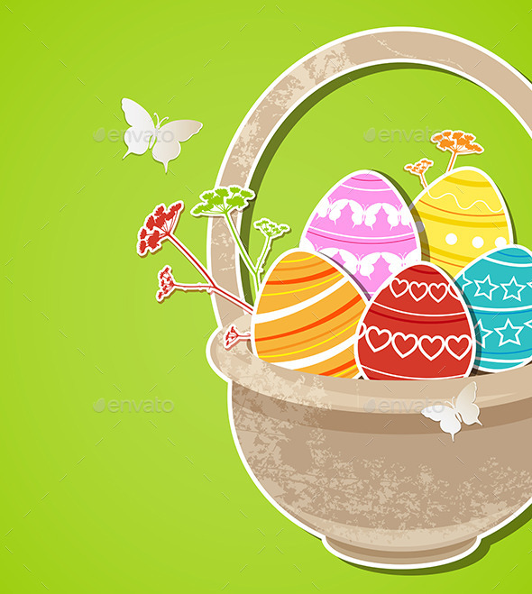 Easter Background with Eggs in Basket - Miscellaneous Seasons/Holidays