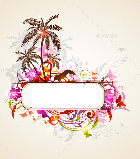 Tropical Banner with Palms and Toucan - Seasons Nature