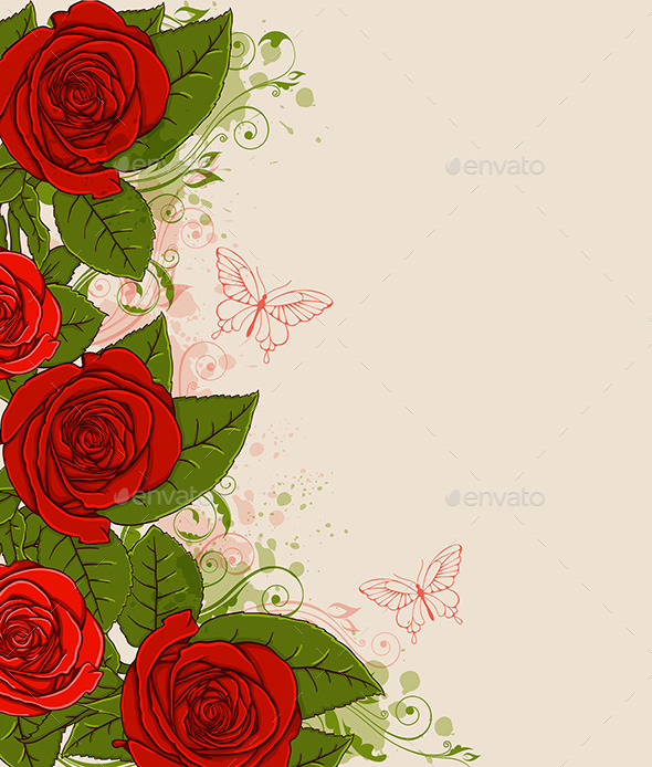 Red Roses and Butterflies - Flowers & Plants Nature