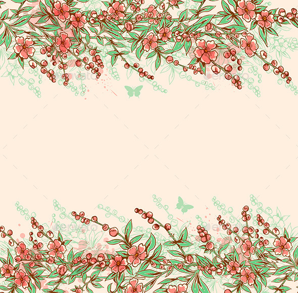 Background with Pink Flowering Branch - Flowers & Plants Nature