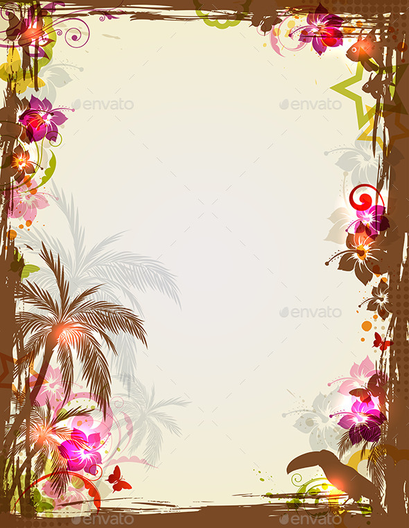 Tropical Frame with Palms and Toucan - Backgrounds Decorative