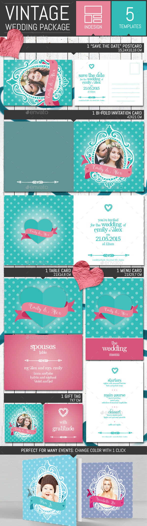 Pois Vintage Wedding Invitation Pack Template - Weddings Cards & Invites