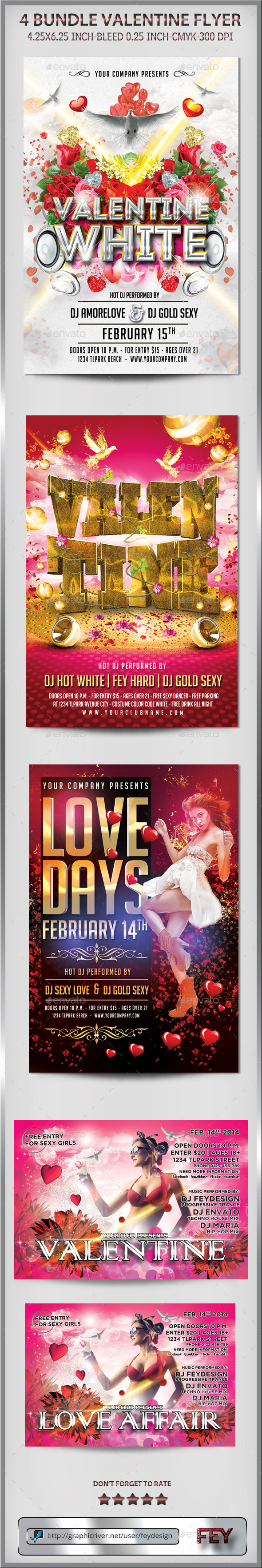 4 Bundle Valentine Party Flyer - Events Flyers