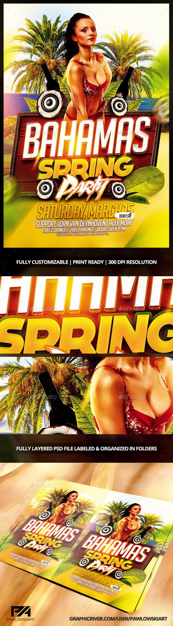 Bahamas Spring Party Flyer Template - Events Flyers