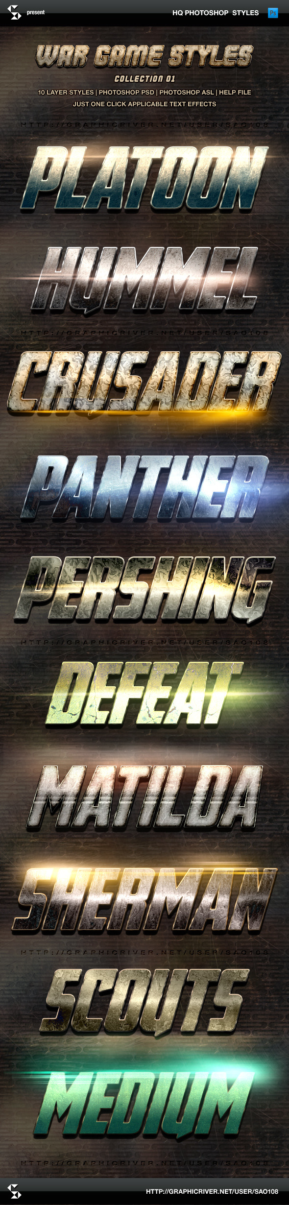 War Game Styles - Collection 1 - Text Effects Styles