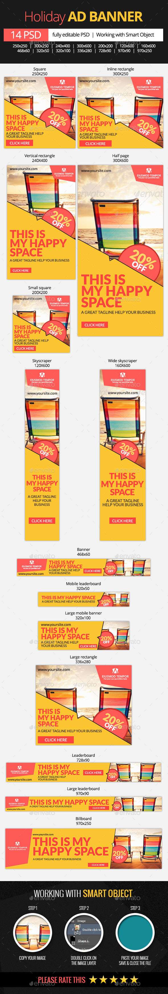 Holiday Vacation Web Banner - Banners & Ads Web Elements