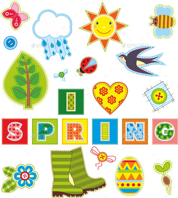 Spring Textile Elements Set - Decorative Vectors