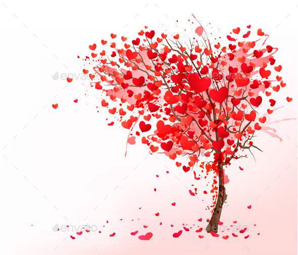 Valentine Background with Heart Shaped Tree - Valentines Seasons/Holidays