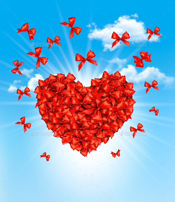 Valentines Heart Made of Red Bows - Valentines Seasons/Holidays