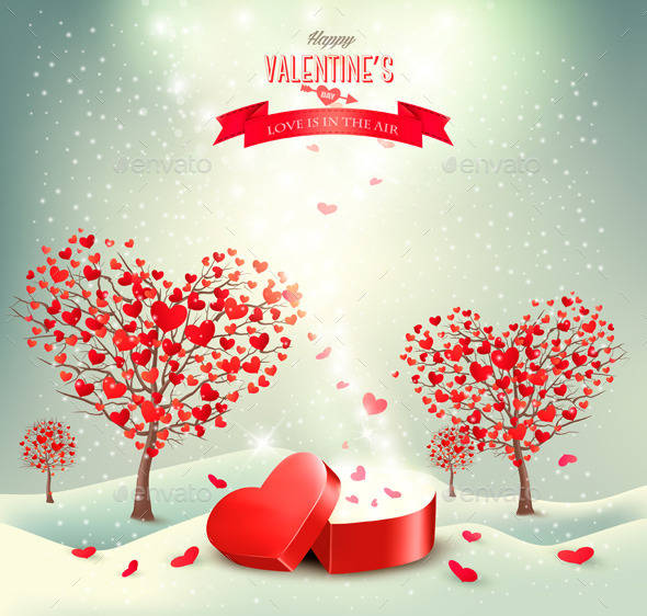 Holiday Background with Valentine Trees - Valentines Seasons/Holidays