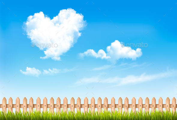 Retro Nature Background with Blue Sky with Heart - Nature Conceptual