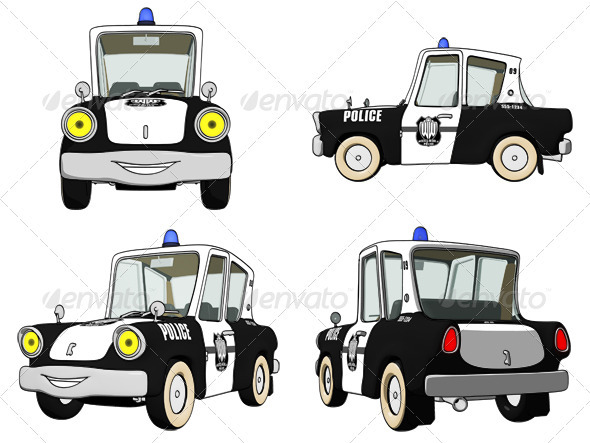 Cartoon Police Car - Objects Illustrations