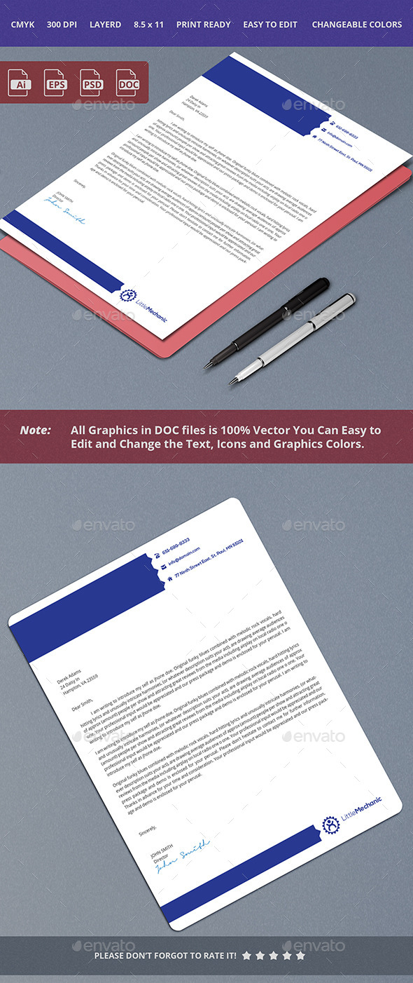 Blue Letterhead Design - Stationery Print Templates