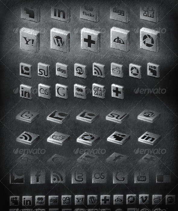 20+ metal 2D & 3D social icons set - Web Icons