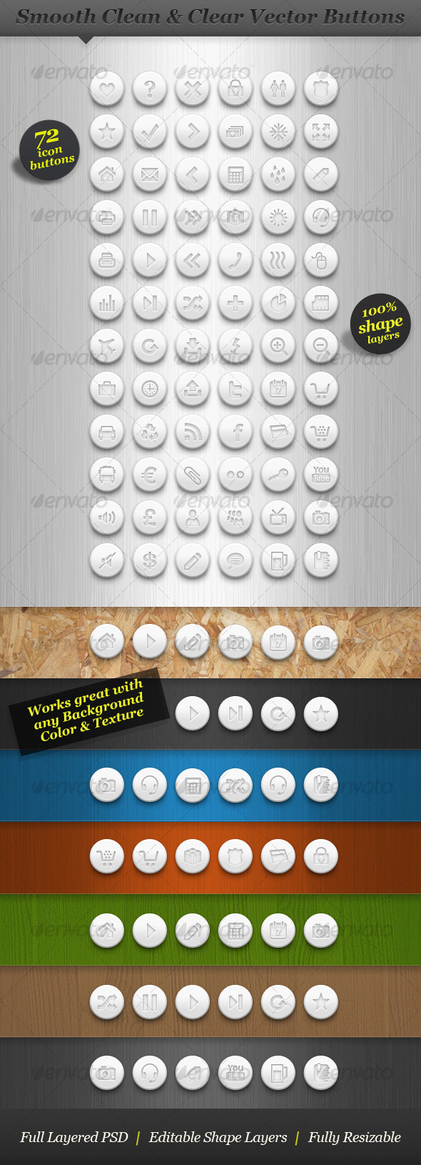 Clean white round icon set vector web buttons - Buttons Web Elements