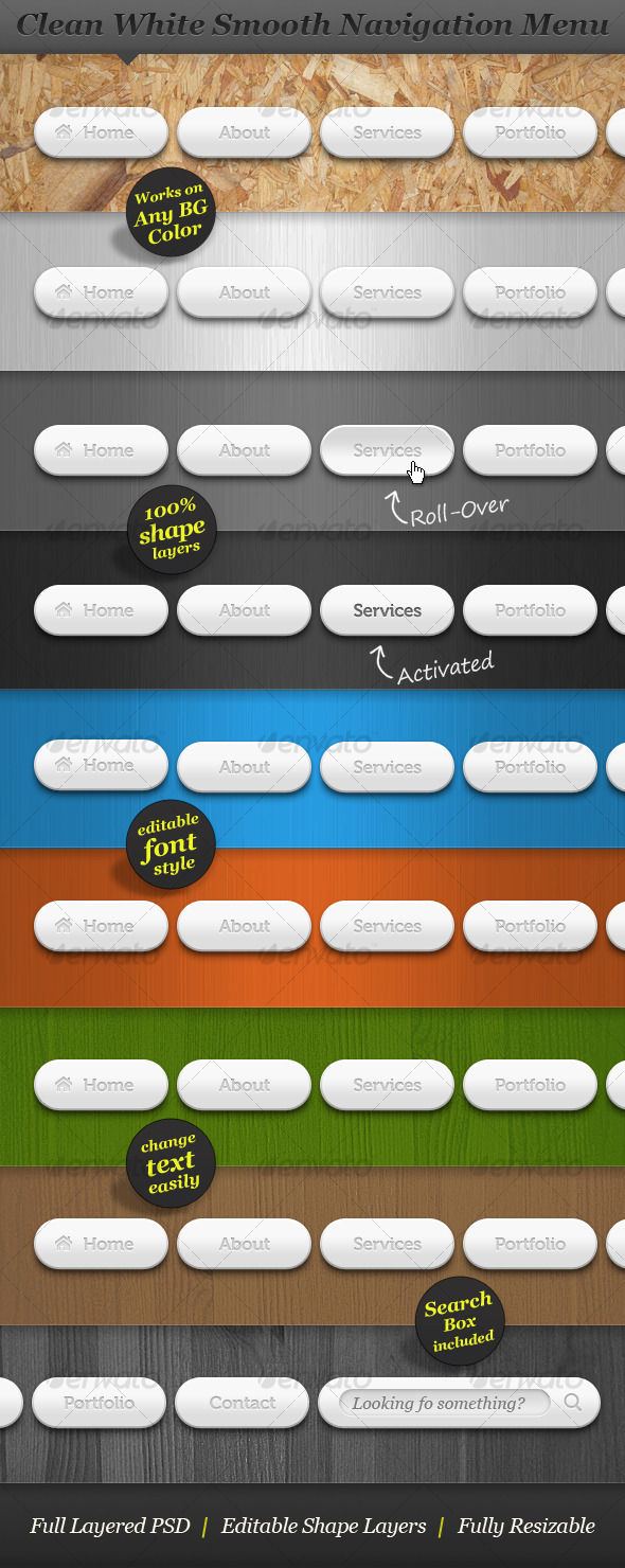 Clean White Smooth Navigation Menu Web Buttons - Buttons Web Elements