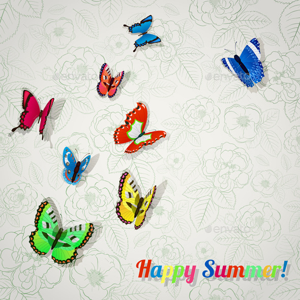 Background with Colorful Butterflies - Nature Conceptual