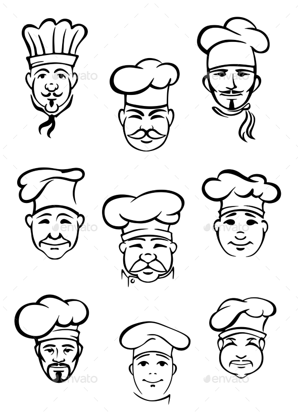 Collection of Chefs in Traditional Toques - People Characters