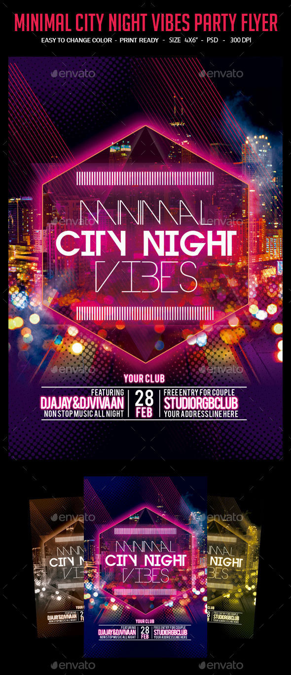 Minimal City Night Vibes Party Flyer - Clubs & Parties Events