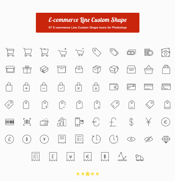 67 E-commerce Line Custom Shape Icons - Shapes Photoshop