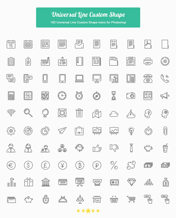 100 Universal Line Custom Shape Icons - Shapes Photoshop