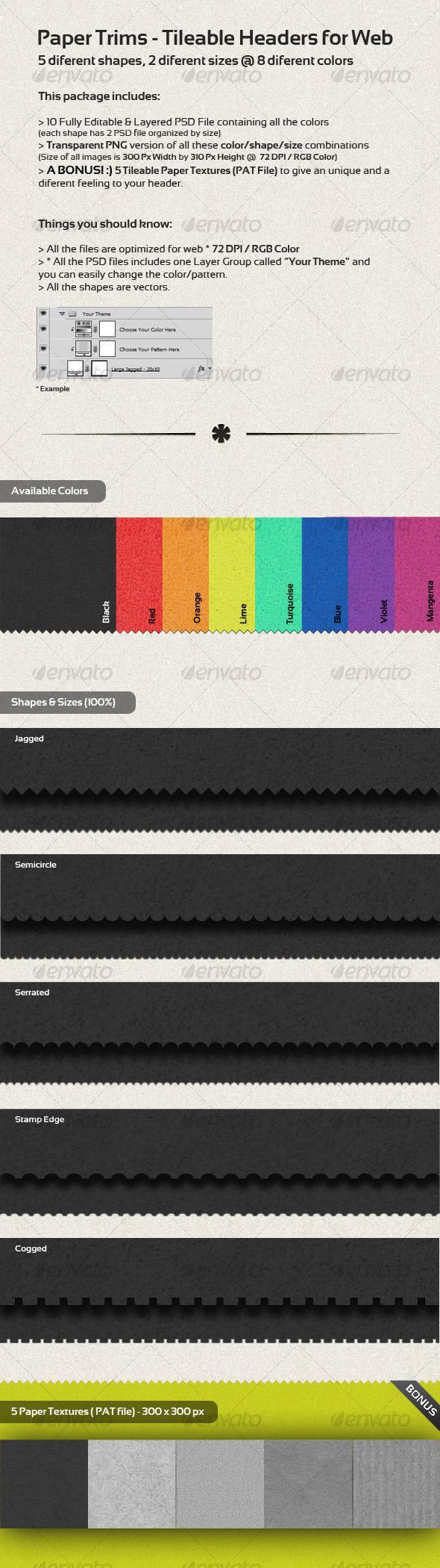Paper Trims - Tileable Headers for Web - Miscellaneous Web Elements