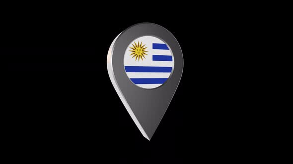 3d Animation Map Pointer With Uruguay Flag With Alpha Channel -2K alt