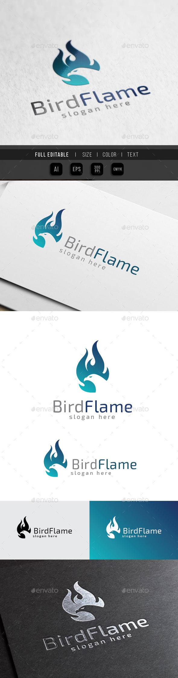 Phoenix Flame - Bird Burn Fire - Animals Logo Templates