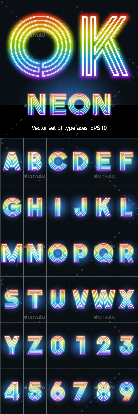 Alphabet of Neon Tubes - Decorative Symbols Decorative
