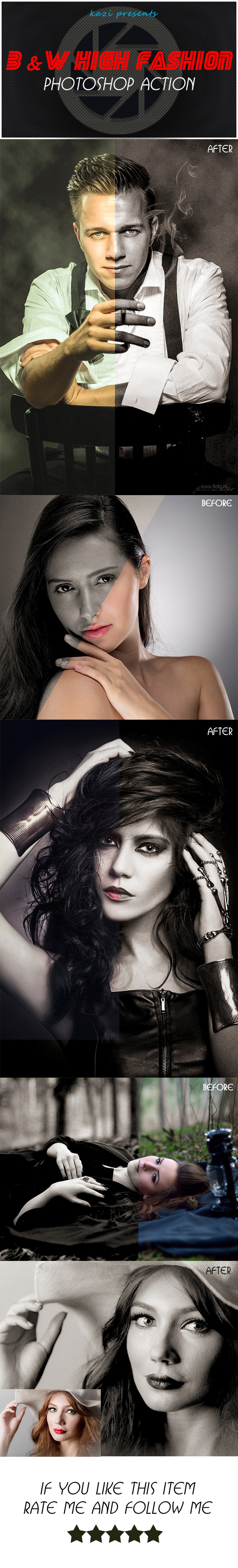B & W High Fashion Photoshop Action - Photo Effects Actions