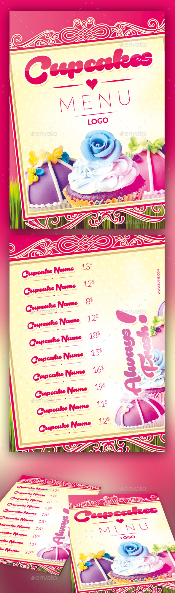 Cupcakes Menu - Food Menus Print Templates