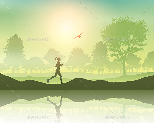 Female Jogging in the Countryside - People Characters